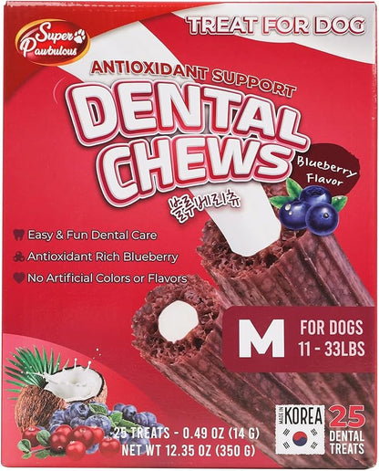 SuperPaw Dental Chews for Dogs - Healthy Dog Dental Treats for Teeth and Gums, Natural Chew Toy Alternative, Teeth & Gum Cleaning - Medium, Blueberry, Pack of 1