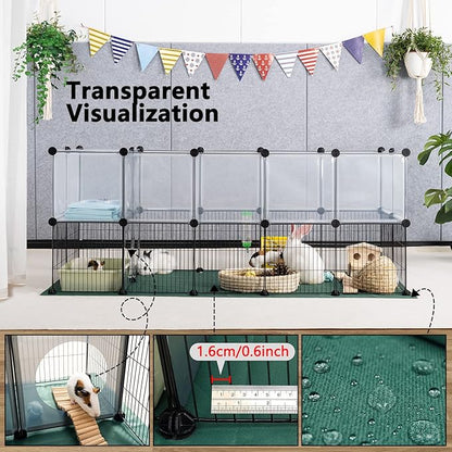 DINMO Small Animal Playpen with Oxford Mat, 24 inches Height, Pet Exercise Fence, Home Protector, Iron Mesh and Plastic Combination, Visualization, DIY, Games Hole Series, 60.2 x 24.8 x 24.8inch