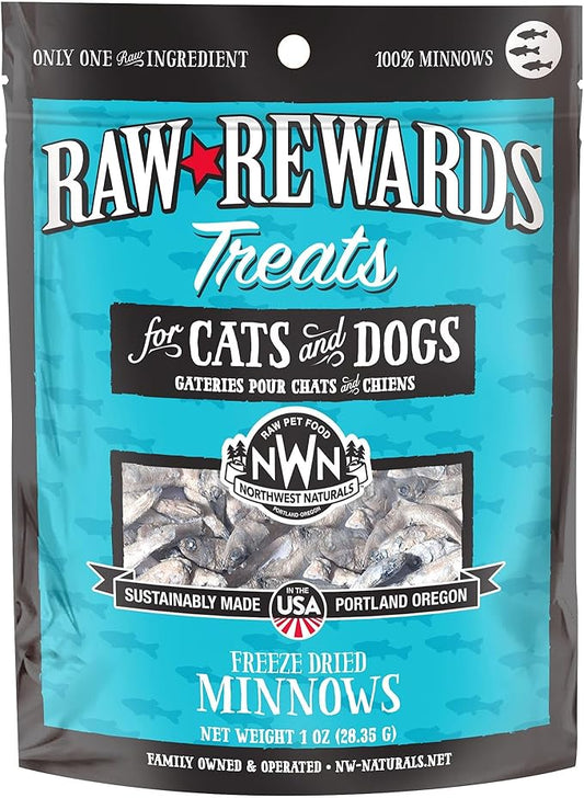 Northwest Naturals Raw Rewards Freeze-Dried Minnow Treats for Dogs and Cats - Bite Sized Pieces - Grain Free - 1 Ingredient - Healthy - Human Grade - All Natural - USA Made - 1 Oz