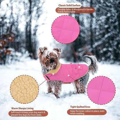 Winter Coat for Small Dogs, Puppy Plaid Jacket, Cotton Coat for Cold Weather, Windproof Warm Dog Garments, Pet Thickened Outfits Indoor Outdoor, Pink S