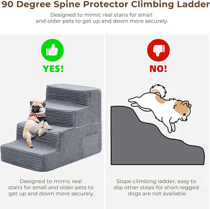 HYLEORY Dog Stairs for Bed 18''H, 4-Step Pet Stairs for Small Dogs & Cats, Sturdy Pet Steps with Non-Slip Bottom, Functional Portable Dog Ramp for Couch/Chair/Sofa/Car, with Storage Pocket, Grey