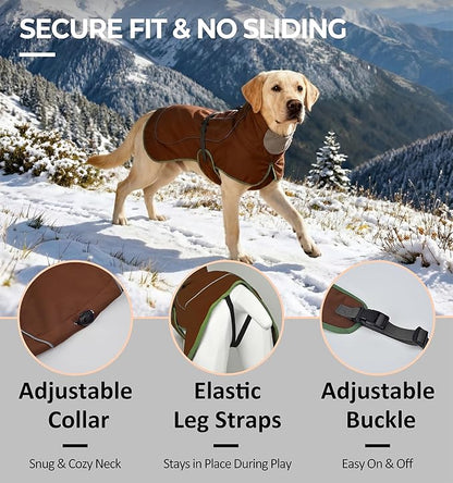 Softshell Dog Coat for Winter Walks and Hiking, Windproof and Water-Repellent Jacket with Harness Opening and Reflective Strips, Ideal Stocking Stuffer for Active Dogs (Brown, Medium)
