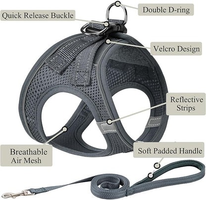 Dog Harness with Leash Set, No Pull Adjustable Reflective Step-in Puppy Pet Vest Harnesses for Small Medium Large Dogs and Cats,Grey XS