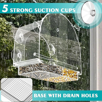 Large Window Bird Feeder, Birds Feeder with Extra Strong Suction Cups, Sturdy and Durable Bird House for Window Viewing Outside Outdoors, Garden Decor Garden Gifts for Bird Lover