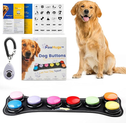 Dog Buttons for Communication with Mat & Clicker – 30s Recordable Dog Buttons Talk, Talking Buttons for Dogs, Gift for Dog Owners with Training Guide, Custom Stickers, and Clear Sound (8-Pack)
