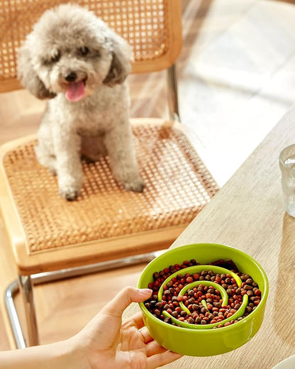 Ceramic Slow Feeder Dog Bowls, 0.6 Cup Slow Feeder for Small Dogs and Cats, Puzzle Maze Bowl, Prevents Choking, 6in, Green