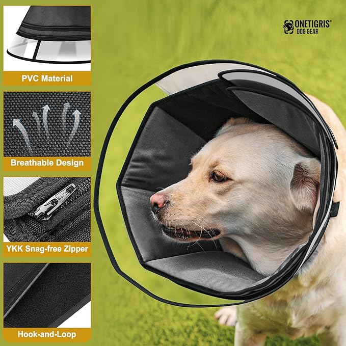 Soft Dog Cone for Dogs After Surgery, Breathable Pet Recovery Collar for Large Medium Small Dogs and Cats, Adjustable Dog Cone Collar, Elizabethan Collar (Black, XL(Neck 16.5“-20.7”))