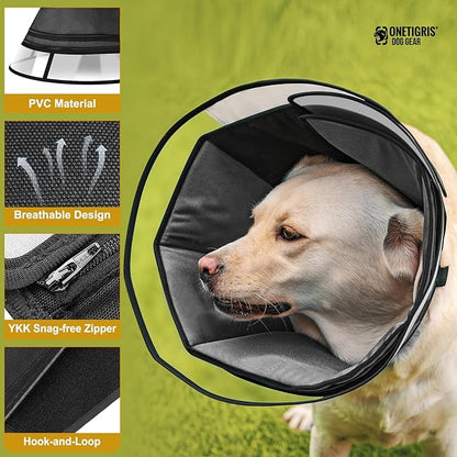 Soft Dog Cone for Dogs After Surgery, Breathable Pet Recovery Collar for Large Medium Small Dogs and Cats, Adjustable Dog Cone Collar, Elizabethan Collar (Black, XL(Neck 16.5“-20.7”))