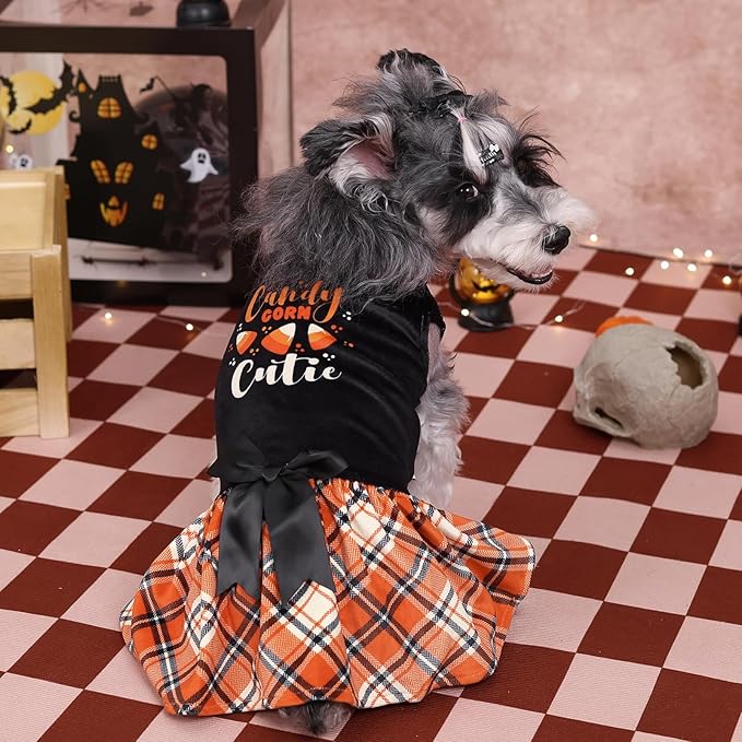 CuteBone Halloween Dog Dresses Velvet Holiday Small Dogs Clothes Onesie Pet Apparel Girl Puppy Skirt with Bow Hair Rope CVA45L-D