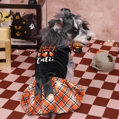 CuteBone Halloween Dog Dresses Velvet Holiday Small Dogs Clothes Onesie Pet Apparel Girl Puppy Skirt with Bow Hair Rope CVA45L-D