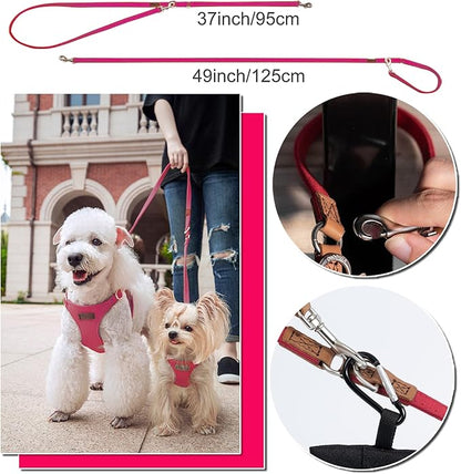 Puppytie No Pull xs Dog Harness with Multifunction Dog Leash,Soft Adjustable No Choke Escape Proof Pet Harness Vest,Suede Bow Wine red,XXS