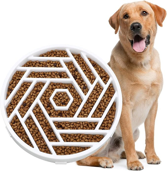 WHIPPY Slow Feeder Dog Bowl, Puzzle Maze Design to Slow Down Eating, 3-Cup Capacity, Anti-Gulping Food Bowl for Medium & Large Dogs,White