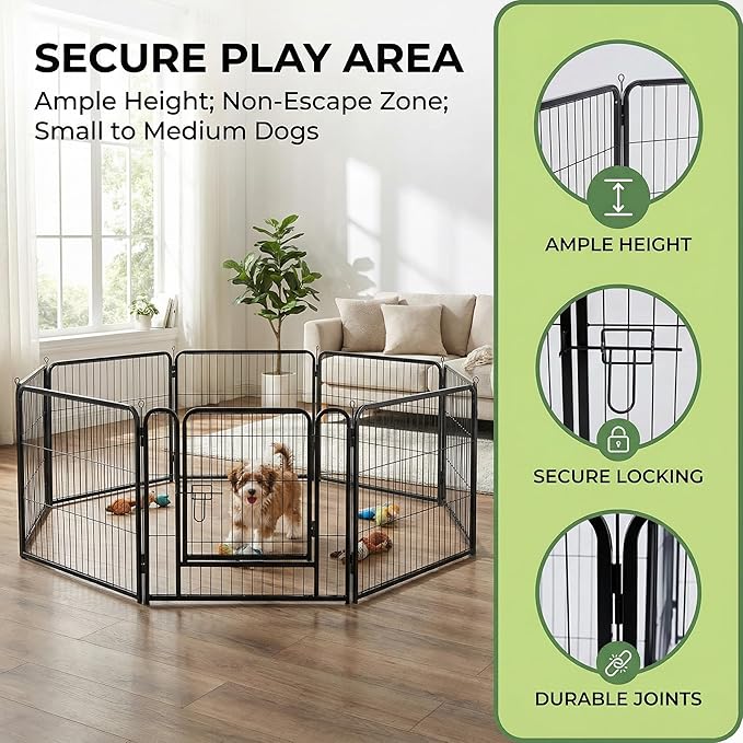 FansaFurn 40" 8-Panel Dog Playpen, Metal Exercise Pen with Door for Indoor Outdoor, Heavy Duty Pet Fence for Puppy Small Medium Large Dogs, Rabbits, Camping Yard Garden