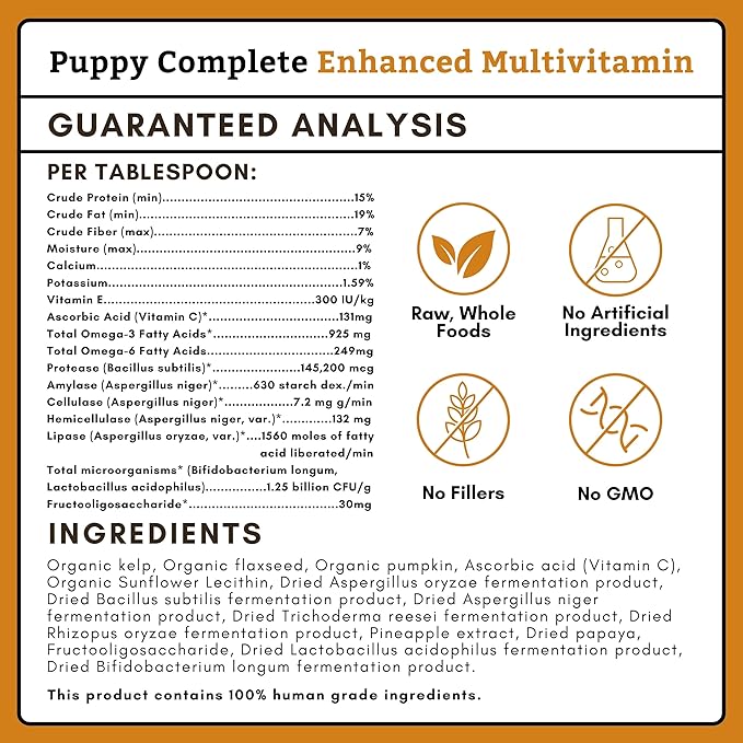Wholistic Pet Organics Puppy Complete - Dog Multivitamin Powder - 1 Lb - Daily Dog Vitamins & Supplements for Homemade Food - Immune System, Skin, Coat & Overall Health - Small and Large Breed Puppies