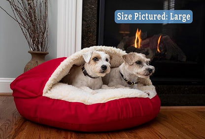 Snoozer Classic Poly-Cotton Cozy Cave Pet Bed, Large, Red.
