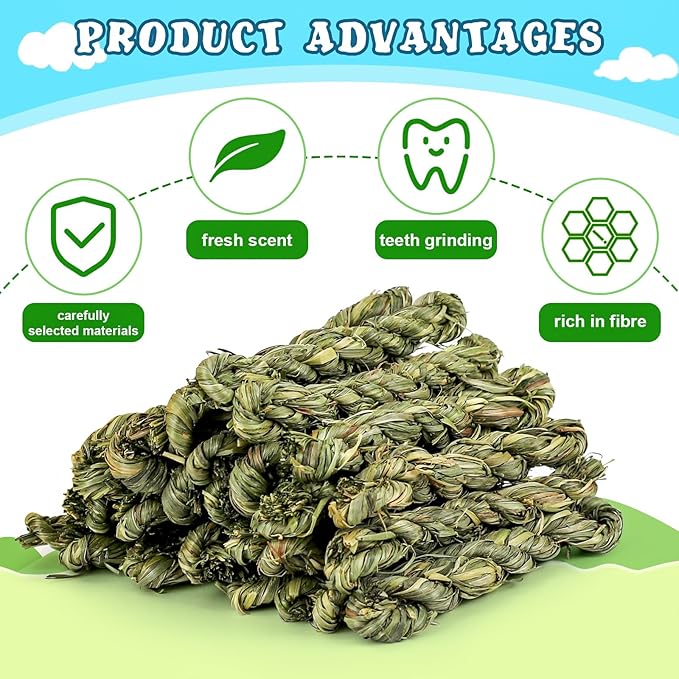 matafat 25pcs Rabbit Timothy Hay Toy for Bunny Small Animal Treats Natural Grass Stick Chew Toys Snacks Molar Teeth Grinding for Guinea Pigs Chinchillas Hamsters