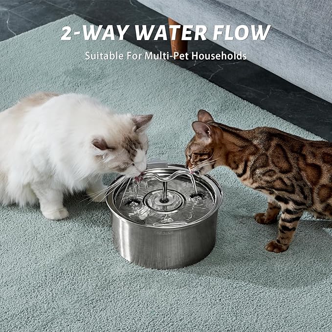 DOOOB Cat Water Fountain, 3.2L/108OZ Stainless Steel Pet Water Dispenser Automatic Metal Dog Drinking Fountains Water Bowl with Replacement Filters Ultra-Quiet Pump