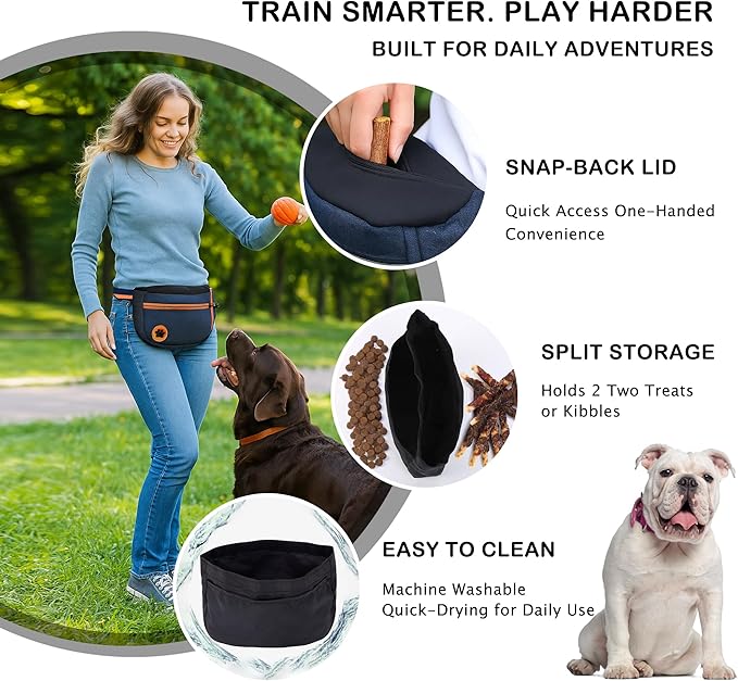 Dog Treat Pouches Bag for Training – Removable Liners, Large Opening Capacity Treat Bag with Clicker, Training Guide, Waist Strap Clip Treat Fanny Pack for Dog Training and Walking