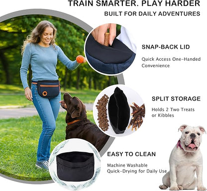 Dog Treat Pouches Bag for Training – Removable Liners, Large Opening Capacity Treat Bag with Clicker, Training Guide, Waist Strap Clip Treat Fanny Pack for Dog Training and Walking