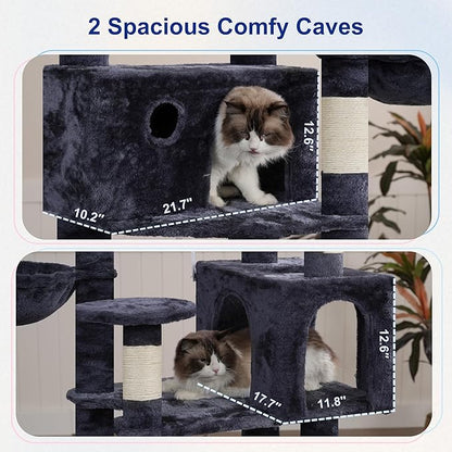 Tall Cat Tree, Large Cat Tower for Adult Cats, 80.7'' (205cm) Heavy-Duty Cat Tree House for Indoor Cats 20 lbs+ with Scratching Posts, 2 Top Perches/Condos, Hammcok, Smoky Gray GCT034G