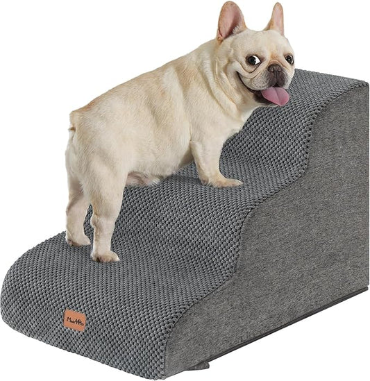 Made4Pets Dog Stairs Ramp for Small Dogs 15.7" H, 3-Step Dog Steps for Bed Couch Sofa and Chair, 35D Foam Pet Steps for Small Dogs and Cats, Non-Slip Bottom Pet Stairs, Grey
