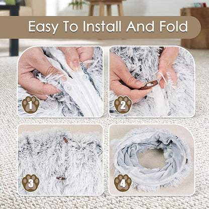 Cat Tunnel Bed for Indoor Cats, Peekaboo Cat Cave with Washable Soft Play Mat, Furry Cat Tube, for Kitten/Puppy/Rabbit, Grey