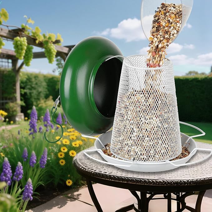 IWNTWY Bird Feeder, Heavy Duty Metal Bird Feeders for Outdoor Hanging, Cute Mushroom Shape Wild Birdfeeder for Outside Garden Yard (Green)