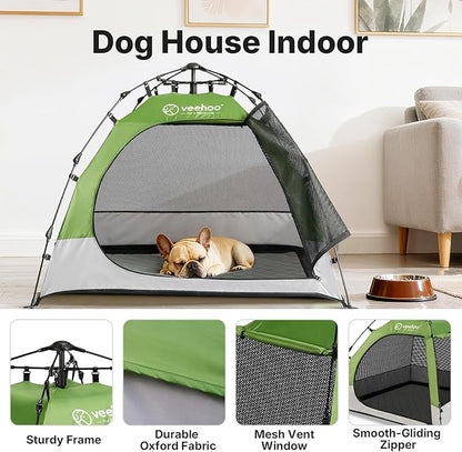 Veehoo Pop Up Pet Tent House for Indoor Outdoor, Portable Dog Tent & Cat House Shelter, Waterproof Foldable Automatic Dog Kennel to Small Medium Pets & Feral Cats
