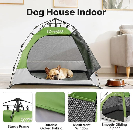 Veehoo Pop Up Pet Tent House for Indoor Outdoor, Portable Dog Tent & Cat House Shelter, Waterproof Foldable Automatic Dog Kennel to Small Medium Pets & Feral Cats