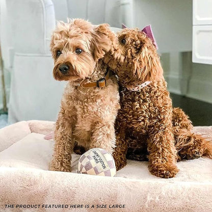 Haute Diggity Dog Checker Chewy Vuiton Ball, Plush Designer Dog Toys with Interactive Squeaker, Stimulating Pet Enrichment, Machine-Washable & Safe Materials for All Breeds, Size Large