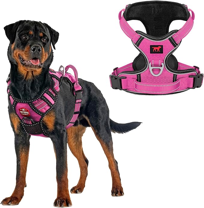 Tuff Pupper No Pull Easy Walk Dog Harness | Heavy Duty Pet Vest | Front & Back Leash Clips | Strong Safety Handle | Reflective Anti Pull Vest | Comfortable Padded Escape Proof Harness (X-Large, Pink)