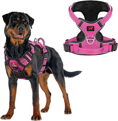 Tuff Pupper No Pull Easy Walk Dog Harness | Heavy Duty Pet Vest | Front & Back Leash Clips | Strong Safety Handle | Reflective Anti Pull Vest | Comfortable Padded Escape Proof Harness (X-Large, Pink)