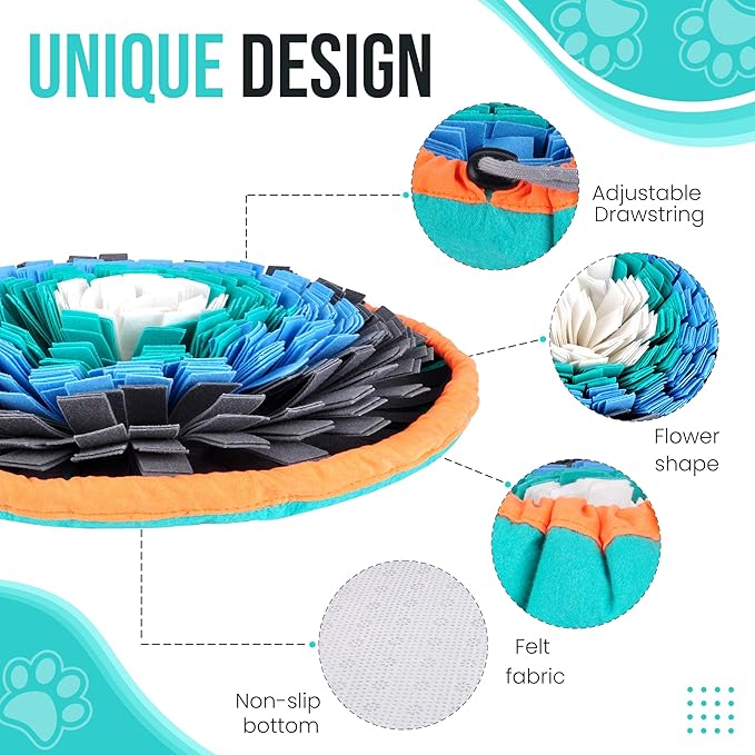 20 Inch Snuffle Mat for Dogs with Training Clicker Interactive Sniff mat and Puzzle Toy Slow Feeder for Stress Relief and Boredom – Washable Foraging Rug and Treat Dispensing Mat for All Breeds