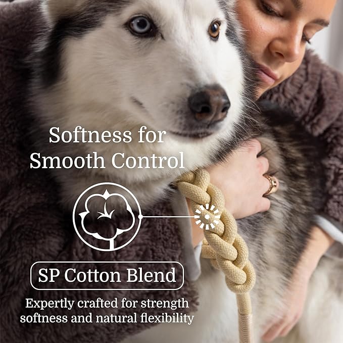 2025 New Edition, Fei & Eve Hand-Braided Dog Leash, 6FT | SP Cotton Material | Heavy Duty Training | Comfort Grip Handle for Small/Medium/Large Dogs, Champagne