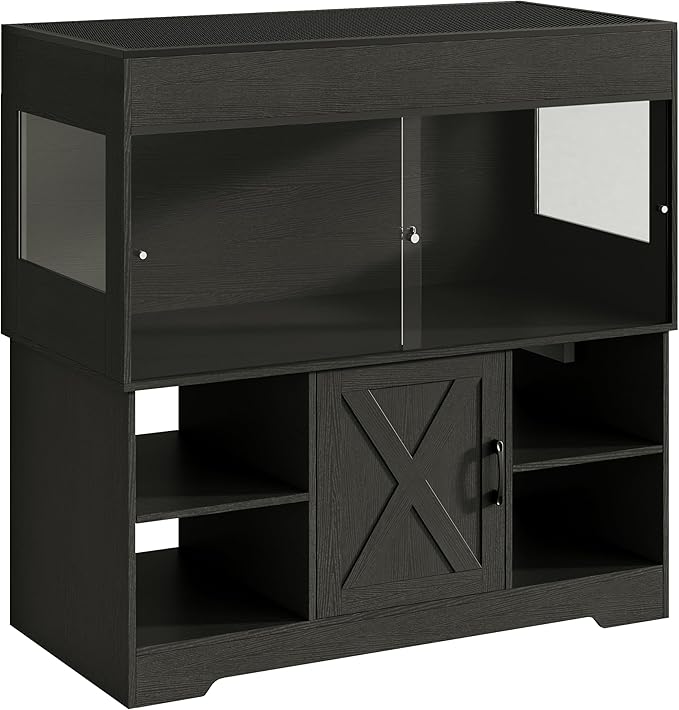 Herture 120 Gallon Reptile Tank with Stand, 4x2x2 Terrarium Enclosure for Bearded Dragons, Snakes, Lizards – Sliding Acrylic Doors, Mesh Top, Storage Cabinet, Built-in Power Outlet Black PX01RTB