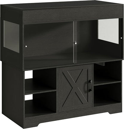 Herture 120 Gallon Reptile Tank with Stand, 4x2x2 Terrarium Enclosure for Bearded Dragons, Snakes, Lizards – Sliding Acrylic Doors, Mesh Top, Storage Cabinet, Built-in Power Outlet Black PX01RTB