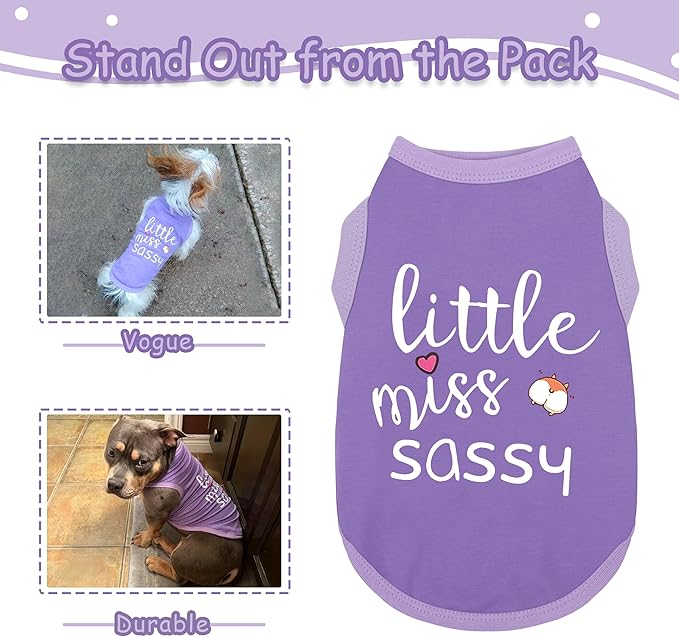 Paiaite Dog Clothes Fashionable Sleeveless Pet Vest: 'Little Miss Sassy' Printed Cotton Dog Shirt, Ideal for Small, Medium, and Large Breeds, Ensuring Comfort and Breathability Purple 4XL
