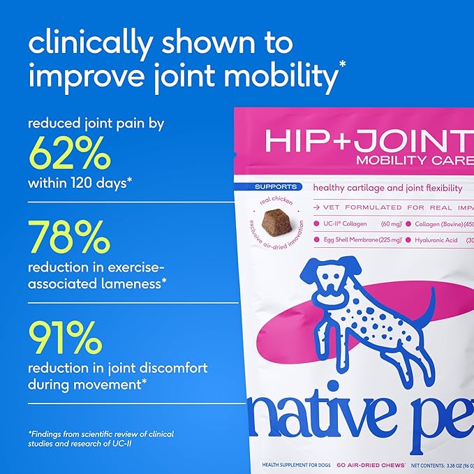Native Pet Hip & Joint Supplement for Dogs - Advanced Dog Joint & Arthritis Supplement - Helps Maintain Healthy Cartilage, Joint Flexibility, Lubrication, & Function - with ESM & Collagen - 60 Chews