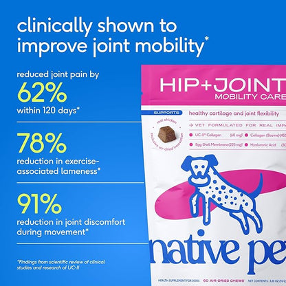 Native Pet Hip & Joint Supplement for Dogs - Advanced Dog Joint & Arthritis Supplement - Helps Maintain Healthy Cartilage, Joint Flexibility, Lubrication, & Function - with ESM & Collagen - 120 Chews