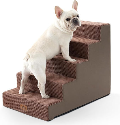 Dog Stairs for Small Dogs, 5 Tier Wider Pet Stairs for High Beds, 23.6" H Non-Slip Dog Steps for Old Cats, Puppies, Small Medium Dogs, 19.7x29.5x23.6 inch, Brown