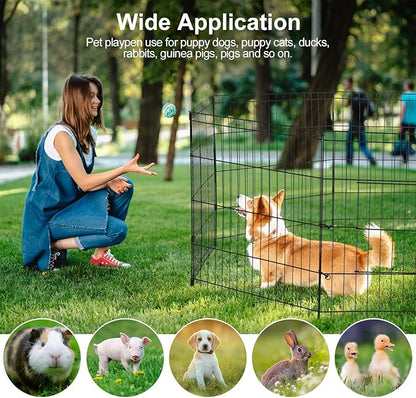 PJYuCien Dog Playpen - Metal Foldable Dog Exercise Pen, Pet Fence Puppy Crate Kennel Indoor Outdoor with 8 Panels 30”H & Bottom Pad for Small Medium Pets