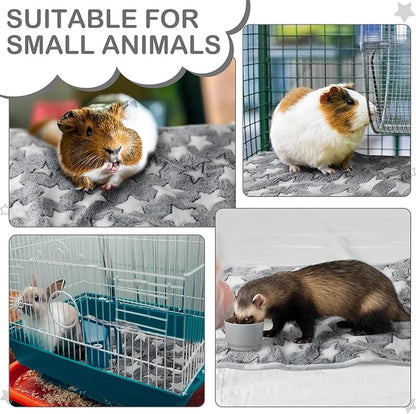 Reginary 4 Pcs Waterproof Guinea Pig Blankets Washable Small Animal Fleece Bedding Guinea Pig Cage Liners Reusable Training Pads Pet Pee Pad Sleep Mat for Hamster(Gray Star,24 x 16 Inch)