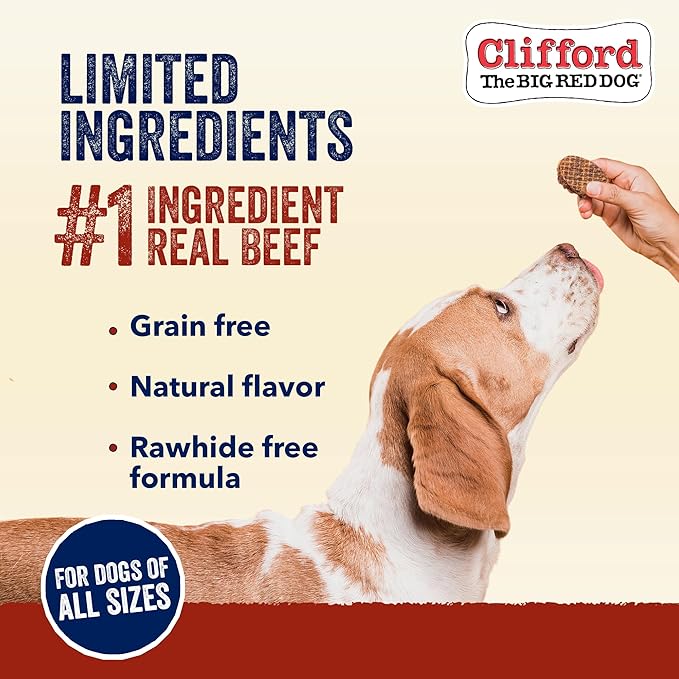 Clifford The Big Red Dog Soft Training Treats for Puppies and Dogs – Healthy, High Protein, Grain Free, Soft Puppy Treats for Small Dogs and Large – Real Beef Mini Burger Bites – 24oz
