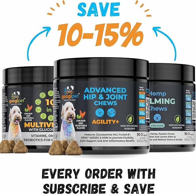 Googipet Premium Hip and Joint Supplement for Dogs - Glucosamine Soft Chews w/Green Lipped Mussels for Dogs, Dog Joint Supplement Turmeric for Mobility, Ages, & Breeds