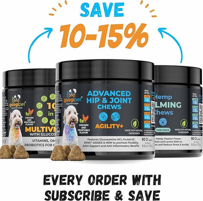 Googipet Premium Hip and Joint Supplement for Dogs - Glucosamine Soft Chews w/Green Lipped Mussels for Dogs, Dog Joint Supplement Turmeric for Mobility, Ages, & Breeds