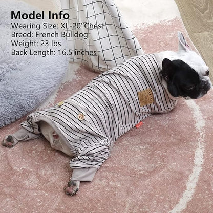 KYEESE Dog Pajamas Striped Clothes Pet PJS Lightweight Doggie Jammies 4 Legs Outfit Soft Dog Pajamas Cozy Pet Clothes Onesie Comfortable PJS Medium Dogs Doggie Onesie,Ivory Brown Striped, XX-Large