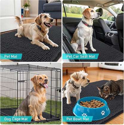 OLANLY Dog Door Mat for Muddy Paws 32x20, Absorbs Moisture and Dirt, Absorbent Non-Slip Washable Doormat, Quick Dry Chenille Mud Mat for Dogs, Entry Indoor Entryway Carpet for Inside Floor, Dark Grey