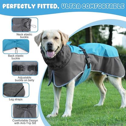 Dog Raincoat, Waterproof Dog Coat with Reflective Straps, Leash Hole & Polar Fleece Lining, Winter Dog Rain Coat for Small, Medium & Large Dogs, Warm, Windproof Dog Vest Jackets