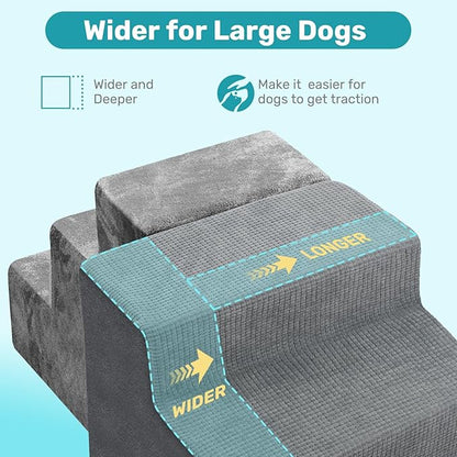 Dog Stairs for Bed, Extra Wide 5-Step Dog Steps for High Bed, High-Density Foam Pet Stairs with Non-Slip Removable Washable Cover for Small Pets, 23" H, Grey