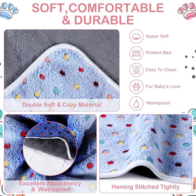 Reginary 4 Pcs Waterproof Guinea Pig Blankets Washable Small Animal Fleece Bedding Guinea Pig Cage Liners Reusable Training Pads Pet Pee Pad Sleep Mat for Hamster(Colorful Dot,24 x 47 Inch)
